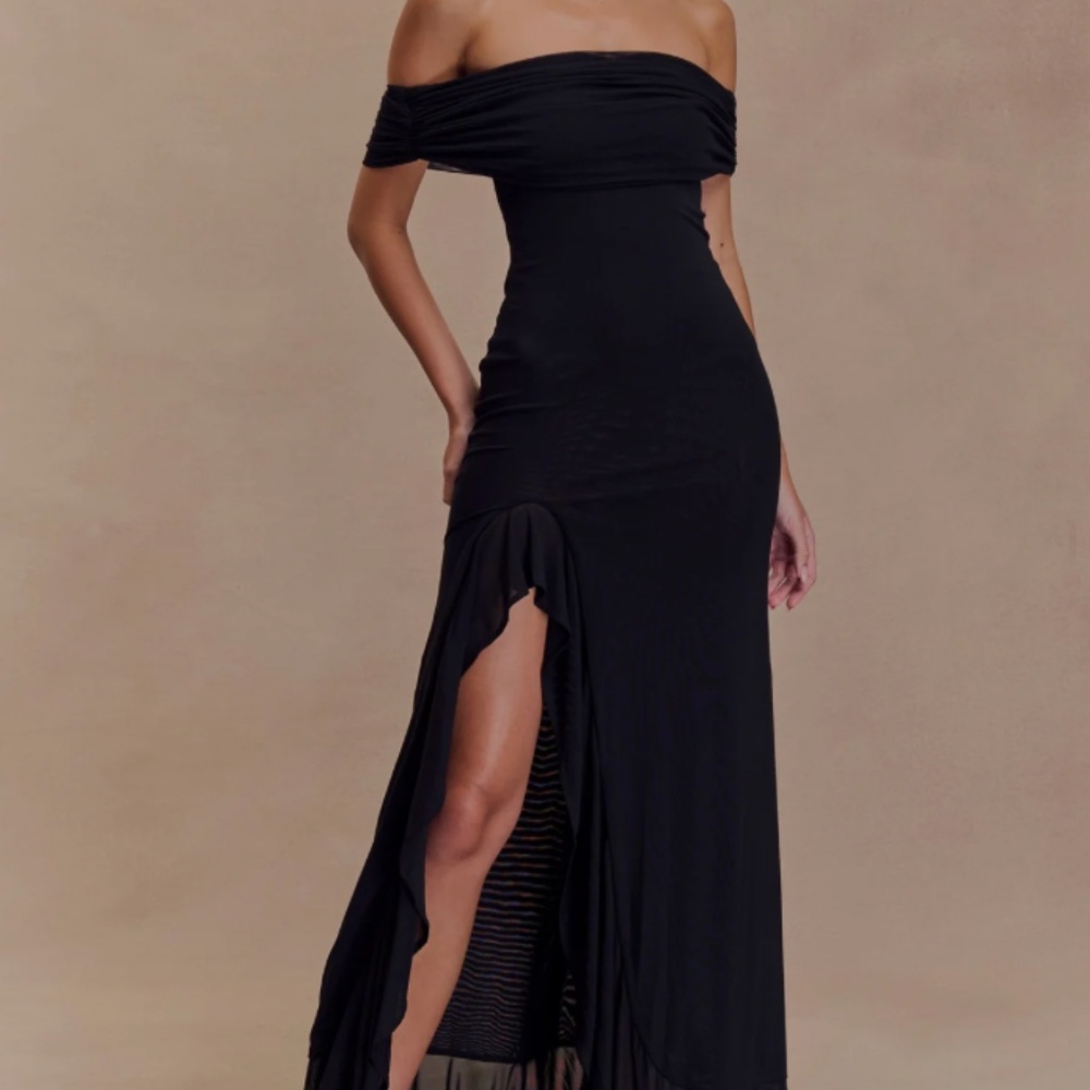 NEW WITH TAGS - Audrey Off Shoulder Mesh Maxi Dress - Black